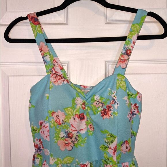No Boundaries Spring Blue Pink Floral Roses Padded Juniors Strap Dress L 11-13 - Picture 4 of 16